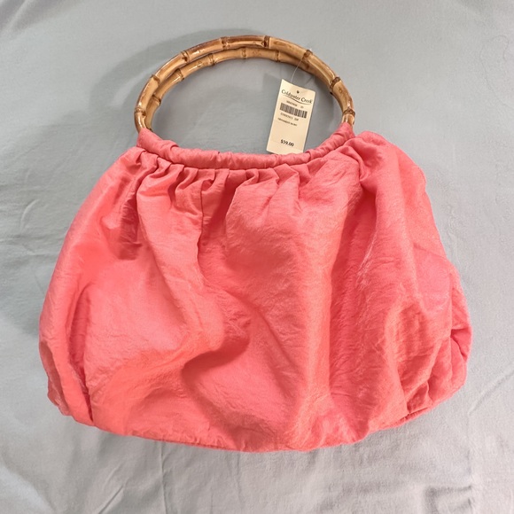 Coldwater Creek NWT Ornament Hobo, iridescent coral fabric and bamboo handles - Picture 6 of 11